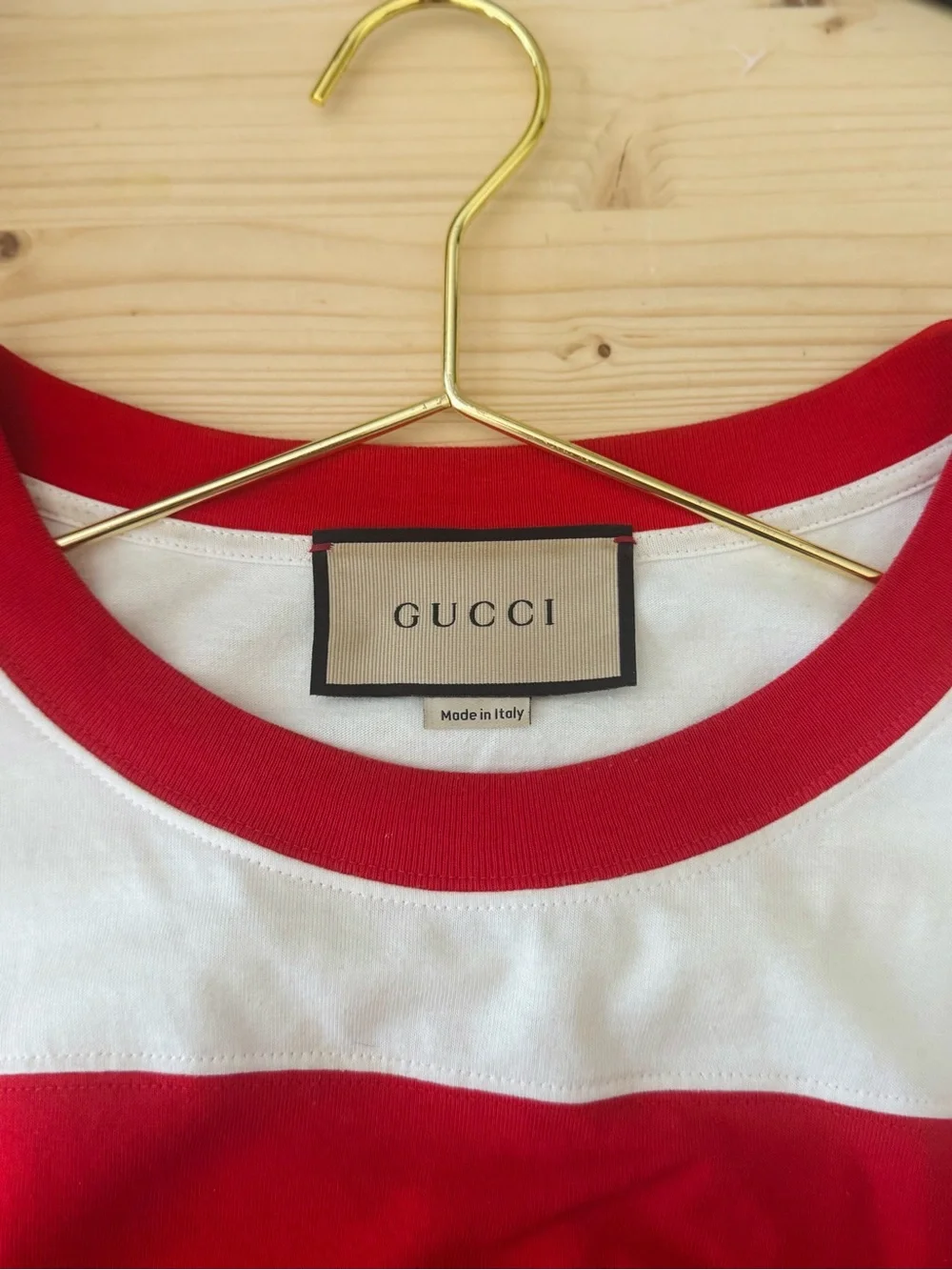 Gucci Red & White Short-Sleeve Logo Tee with Yellow Graphic